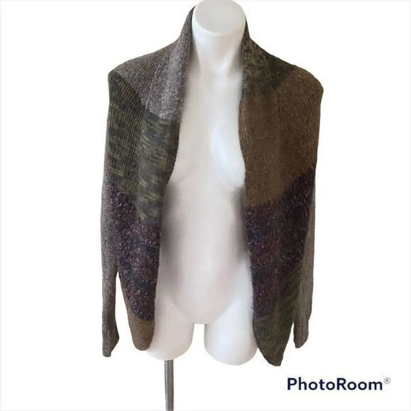 A Gianetti Open Front Cardigan Sweater Acrylic Wool Alpaca Brown Tones - Picture 2 of 9
